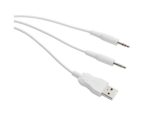 DELTACO GAMING Headset Hvit Kablet, 2,1m, 2x 3,5mm, 1x USB-A 