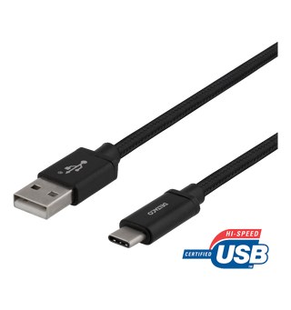 USB-A til USB-C kabel 2 meter Sort, flettet