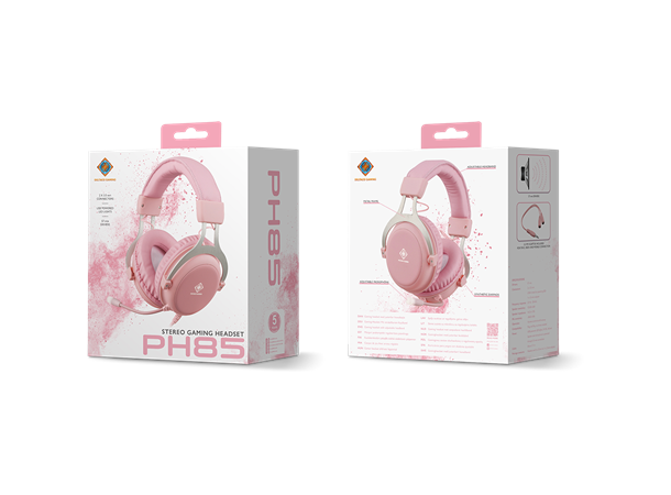 DELTACO GAMING Headset Rosa Kablet, 2,1m, 2x 3,5mm, 1x USB-A
