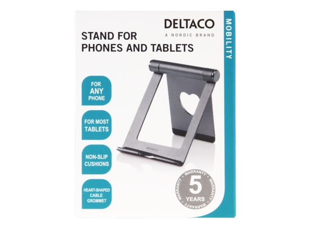 Deltaco Stativ for mobil og nettbrett Sklisikker aluminium, sølv