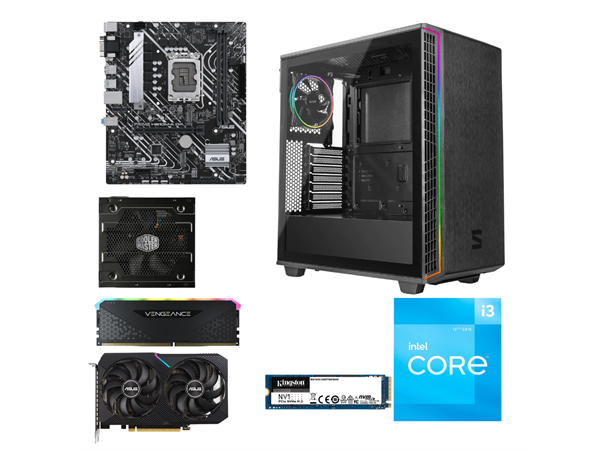 PC i deler - Core i3 / RTX 3050 RTX 3050,Core i3-12100, 16GB, 500GB NVMe