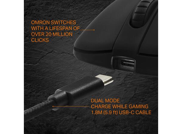 DELTACO GAMING DM430 Trådløs mus 16000 dpi, USB, 1000hz, Matt svart, RGB 
