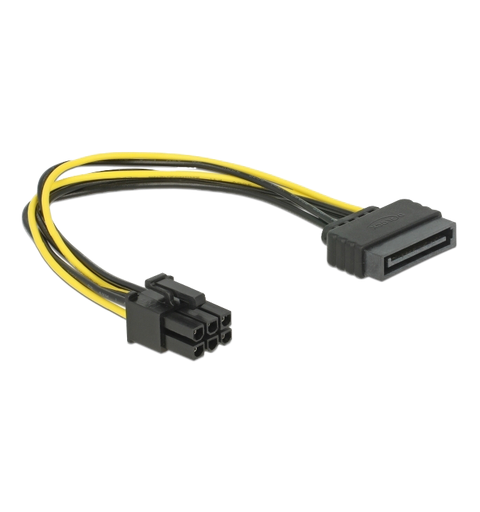 Delock SATA 15 pin til  6 pin PCIe cirka 21 cm lang (inkl tilkobling)