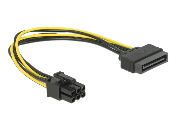Delock SATA 15 pin til  6 pin PCIe cirka 21 cm lang (inkl tilkobling) 