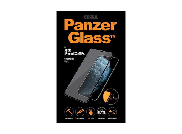 PanzerGlass iPhone 11 Pro / X / XS Sort ramme, heldekkende, skjermbeskytter 