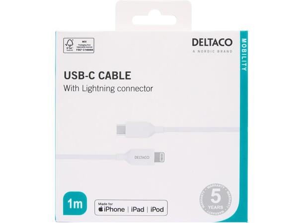 USB-C til Lightning kabel 1 meter Hvit, Made for iPhone and iPad(MFi)