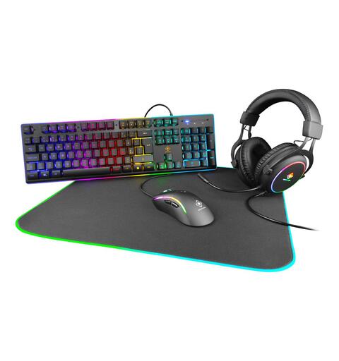DELTACO GAMING 4-in-1 RGB Gaming Pakke Headset, tastatur, mus, musematte