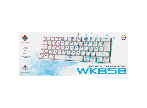 DELTACO GAMING WK85B Tastatur Mekanisk, Brune Brytere, RGB, Hvit 
