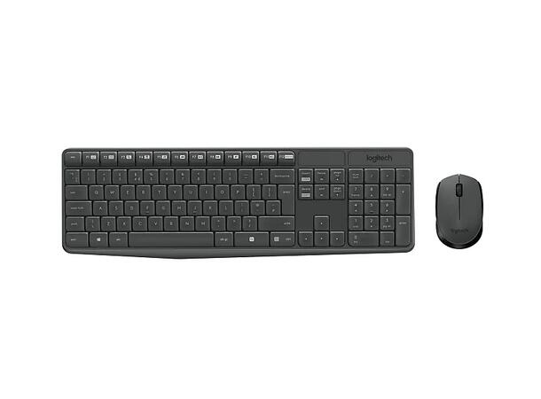 Logitech MK235 trådløst tastatur- og mus 2.4 GHz, Nano USB-mottaker, full size