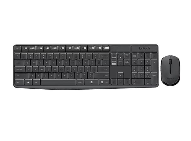Logitech MK235 trådløst tastatur- og mus 2.4 GHz, Nano USB-mottaker, full size