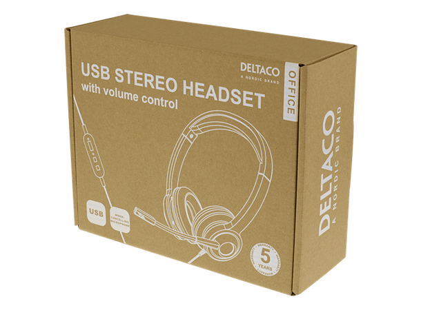 DELTACO Office USB stereo headset Volumkontroll, mic, sort
