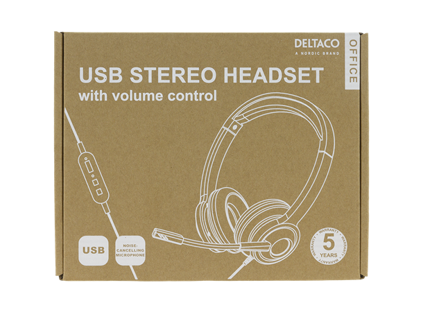 DELTACO Office USB stereo headset Volumkontroll, mic, sort
