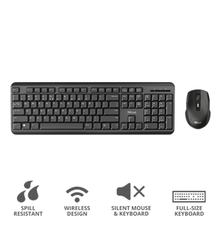 TRUST ODY Trådløs tastatur og mus pakke USB, Stille, Lav profil, Nordisk