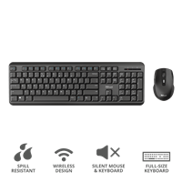 TRUST ODY Trådløs tastatur og mus pakke USB, Stille, Lav profil, Nordisk