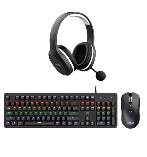 Trust Gaming Pakke Full Size Tastatur, mus og trådløst headset